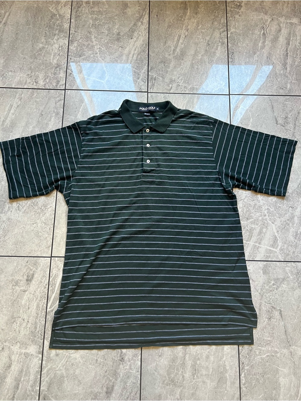 Polo Golf Ralph Lauren Men's XL Polo Shirt Green Thin White Striped Short Sleeve